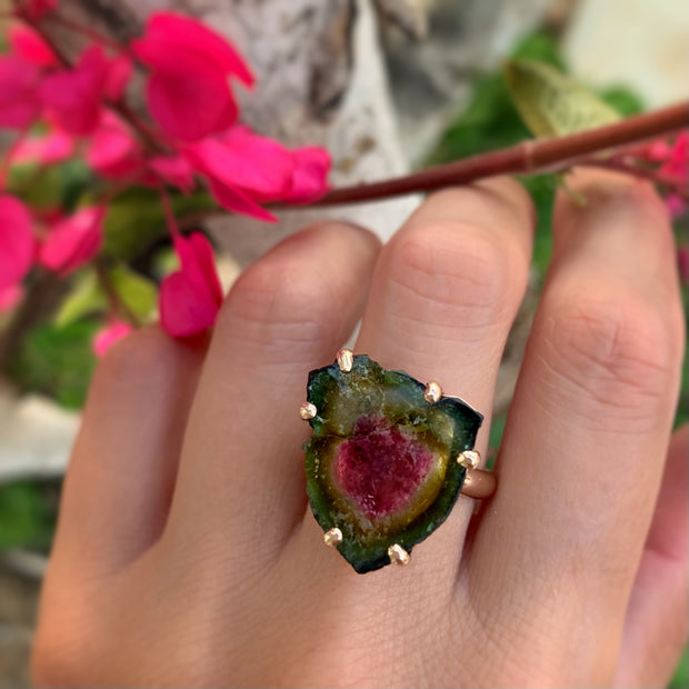 Watermelon tourmaline ring in 14K gold-fill