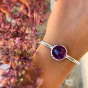 Hand-stamped amethyst & moonstone cuff in silver