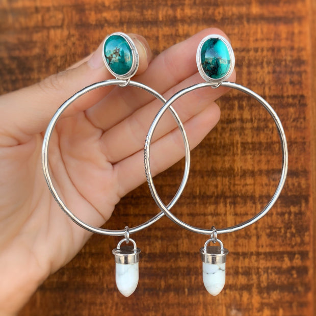 Turquoise studs with removable howlite hoops in silver