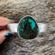 Faceted silver cuff with teal & black turquoise