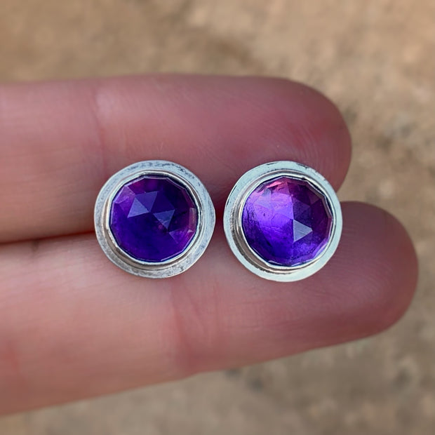 Amethyst studs with removable moonstone hoops in silver