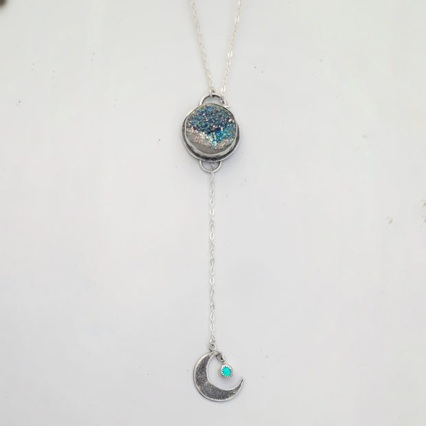 Druzy & opal lariat necklace in silver