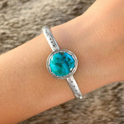Stamped silver stacking cuff with blue turquoise